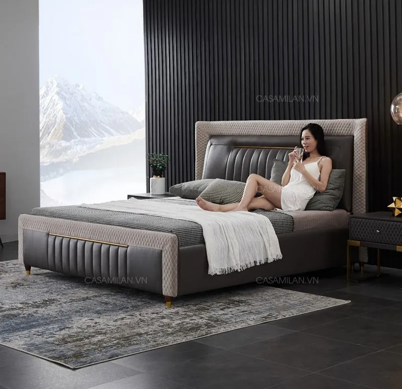Giường ngủ bọc da phong cách ý sang trọng GD2206