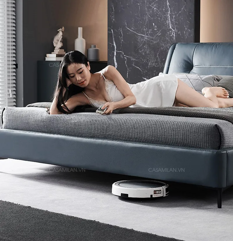 Giường bọc da gầm cao dễ dàng vệ sinh