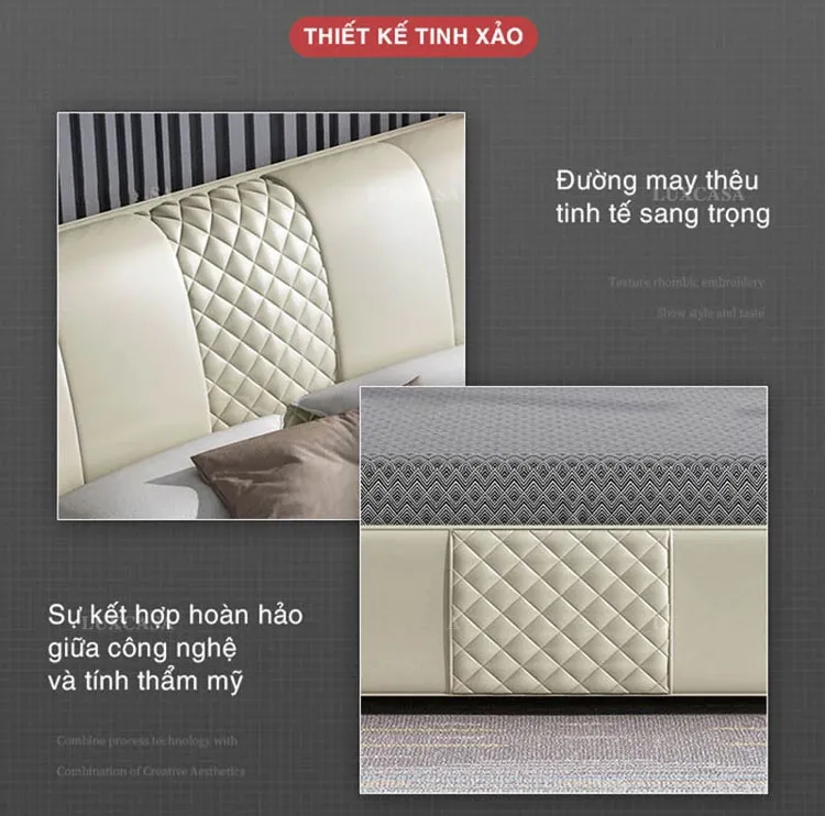 Giường ngủ bọc da thiết kế tỉ mỉ, tinh xảo