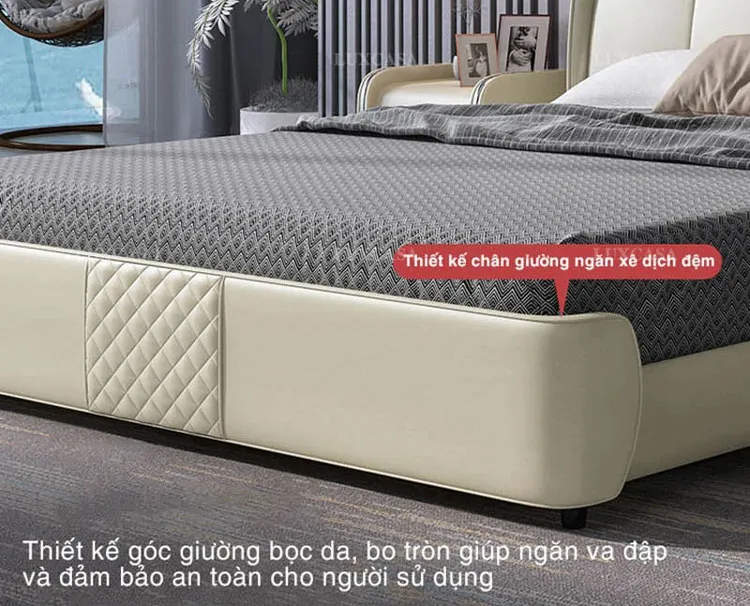 Giường ngủ bọc da hiện đại thiết kế thông minh, an toàn