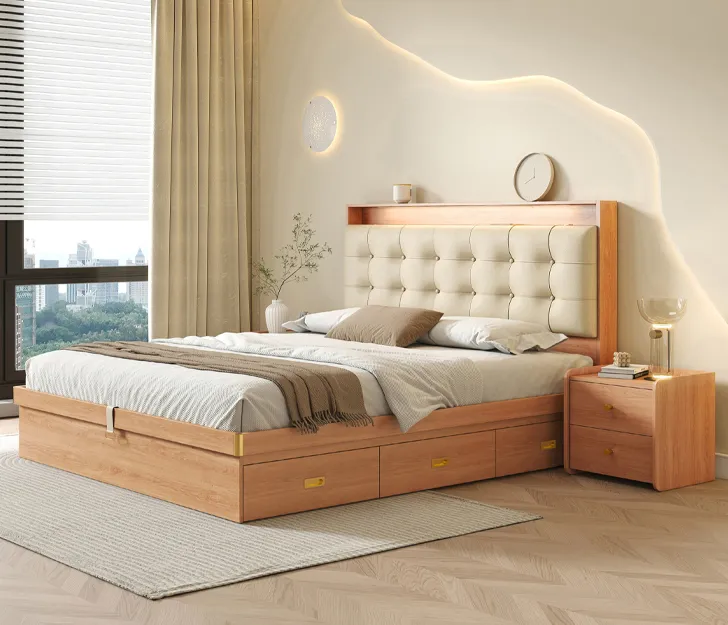 Giường bọc nỉ có ngăn kéo hiện đại