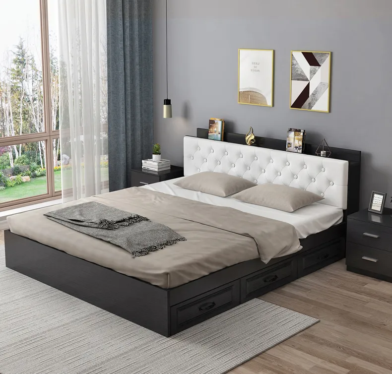 Giường ngủ bọc nỉ có ngăn kéo tiết kiệm diện tích