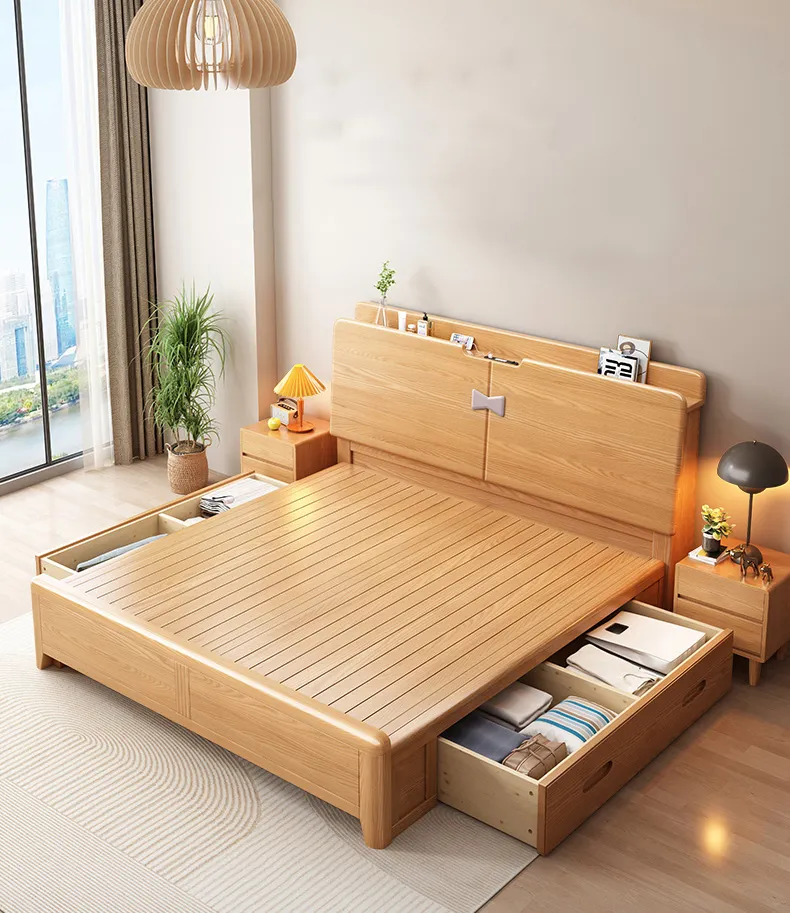 Giường ngủ 1m8x2m gỗ sồi Nga có ngăn kéo