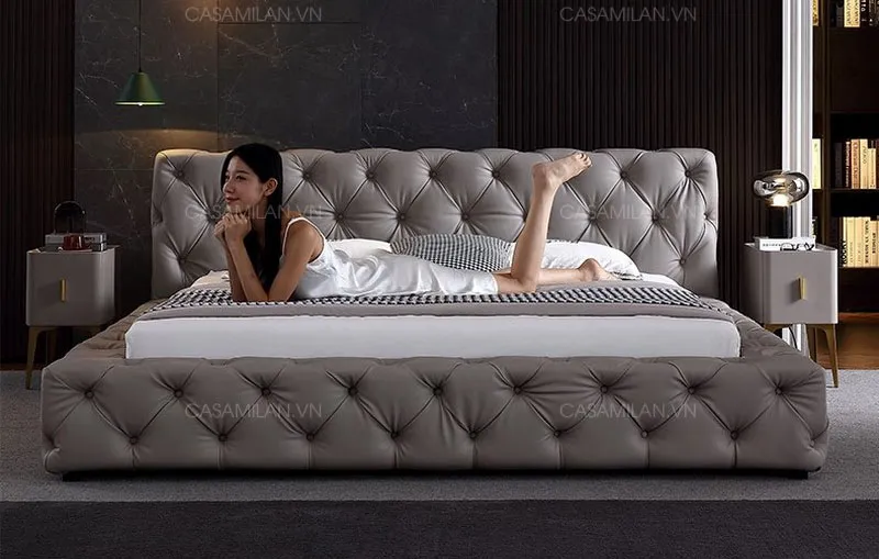 Giường ngủ bọc da tân cổ điển