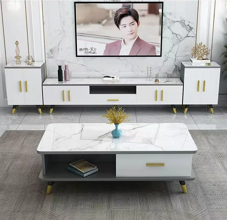 Mẫu bàn trà kết hợp với kệ ti vi đồng bộ hài hòa