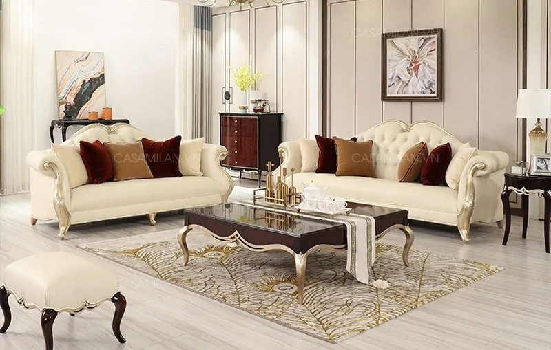 Ghế Sofa Tân Cổ Điển Bọc Da Đẹp STC1405