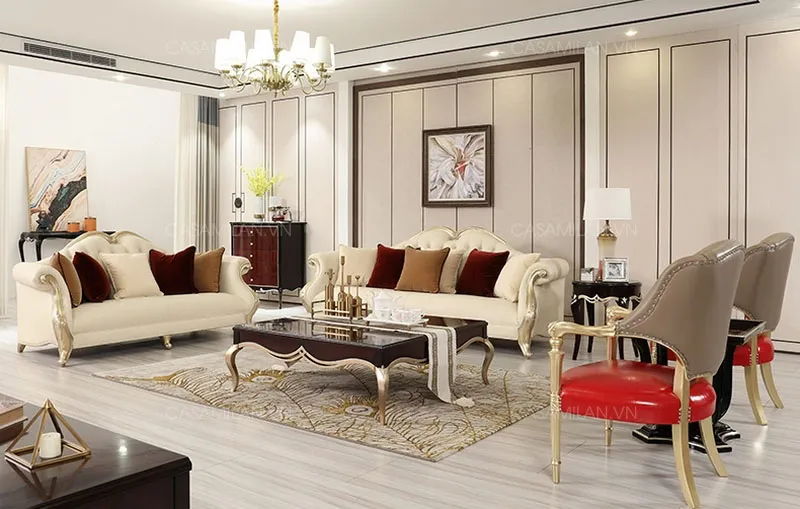 Ghế Sofa Tân Cổ Điển Bọc Da Đẹp STC1405